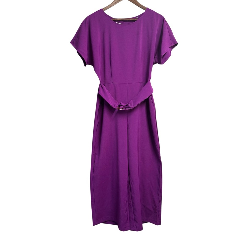 June & Hudson Jumpsuit Womens Medium Fuschia Cropped Wide Leg Colorful Summer